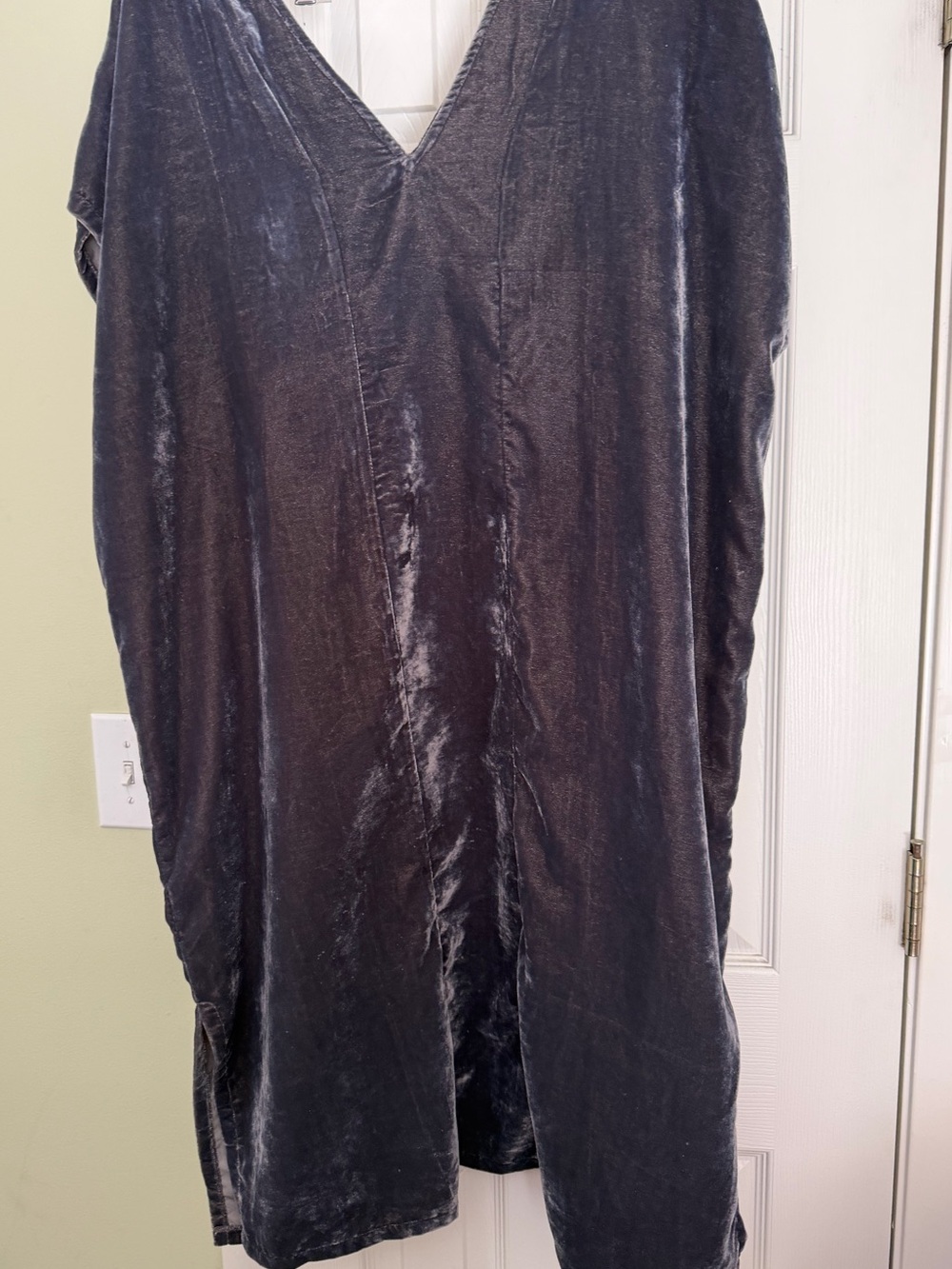 Velvet V-Neck Women's Caftan- Charcoal Grayish Blue